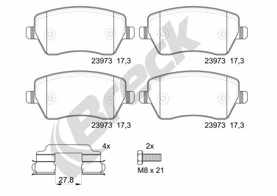 Комплект гальмівних накладок, дискове гальмо BRECK 23973 00 651 00