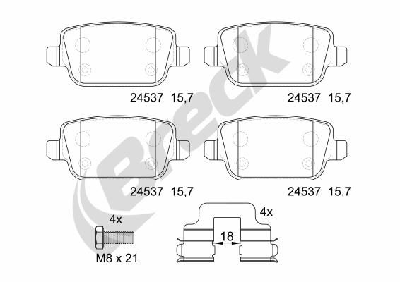 Brake Pad Set, disc brake BRECK 24537 00 702 00