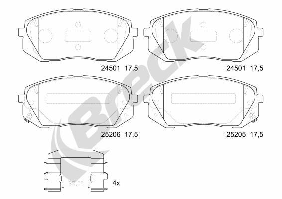 Brake Pad Set, disc brake BRECK 25205 00 701 00