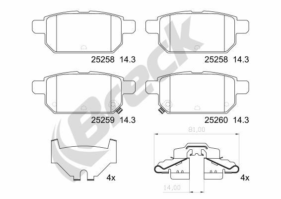 Brake Pad Set, disc brake BRECK 25258 00 704 00