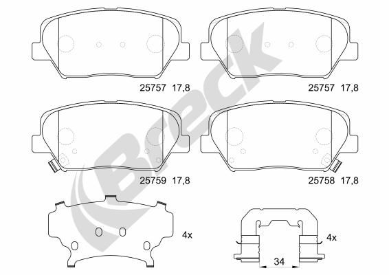 Brake Pad Set, disc brake BRECK 25757 00 701 00