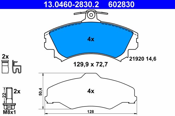 Комплект гальмівних накладок, дискове гальмо ATE 13.0460-2830.2