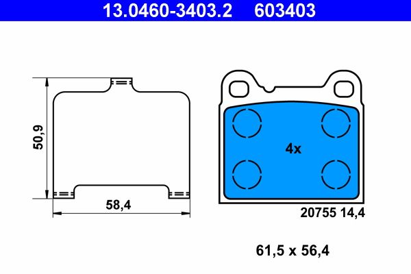 Brake Pad Set, disc brake ATE 13.0460-3403.2