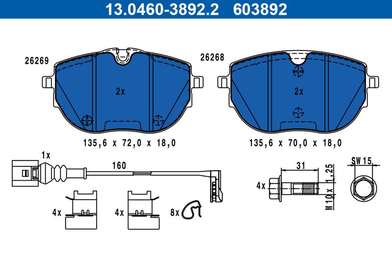 Brake Pad Set, disc brake ATE 13.0460-3892.2