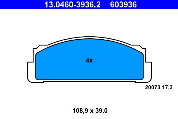 Комплект гальмівних накладок, дискове гальмо ATE 13.0460-3936.2