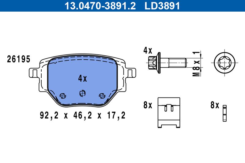 Brake Pad Set, disc brake ATE 13.0470-3891.2