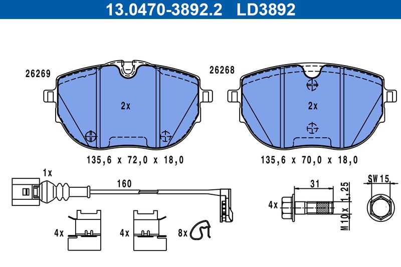 Brake Pad Set, disc brake ATE 13.0470-3892.2