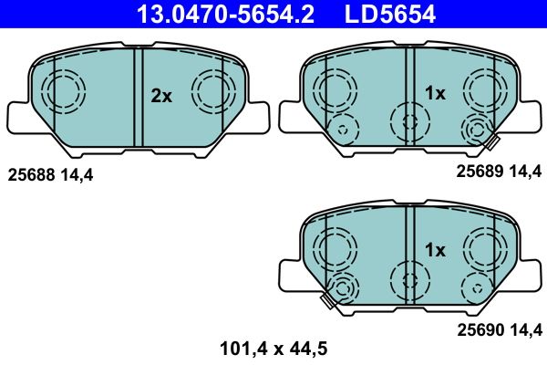 Комплект гальмівних накладок, дискове гальмо ATE 13.0470-5654.2