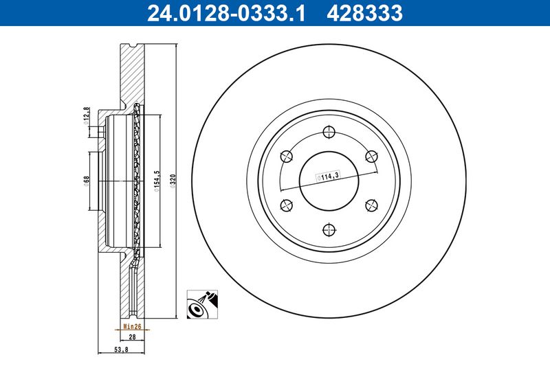 Brake Disc ATE 24.0128-0333.1