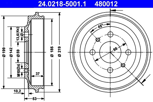 Brake Drum ATE 24.0218-5001.1
