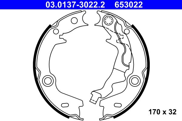 Brake Shoe Set, parking brake ATE 03.0137-3022.2