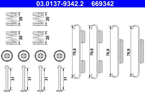 Accessory Kit, parking brake shoes ATE 03.0137-9342.2