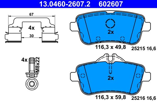 Brake Pad Set, disc brake ATE 13.0460-2607.2