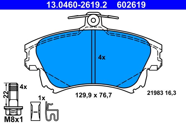 Brake Pad Set, disc brake ATE 13.0460-2619.2