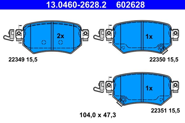 Комплект гальмівних накладок, дискове гальмо ATE 13.0460-2628.2