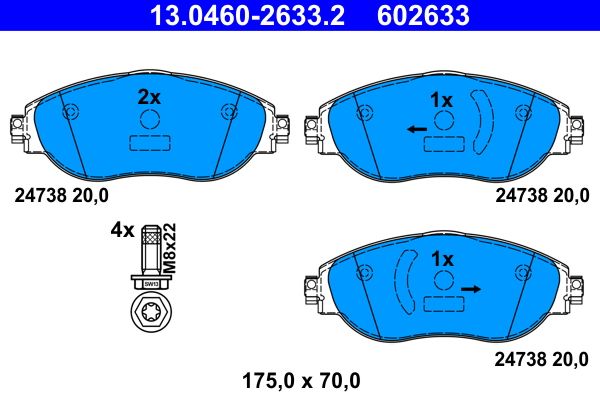 Brake Pad Set, disc brake ATE 13.0460-2633.2