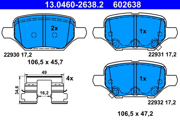 Brake Pad Set, disc brake ATE 13.0460-2638.2