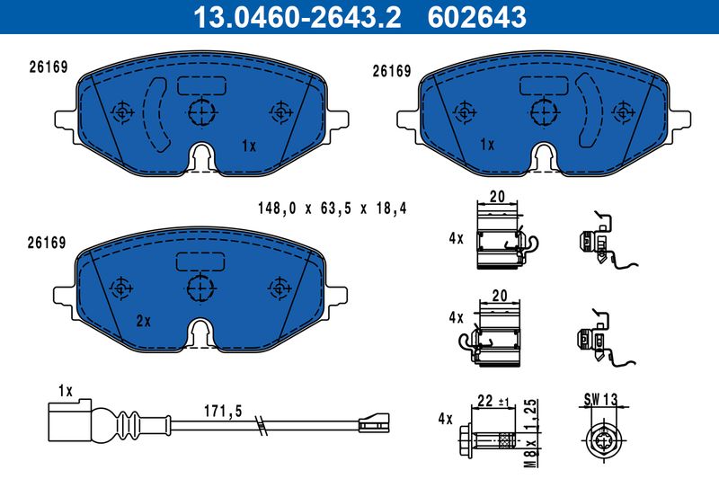 Brake Pad Set, disc brake ATE 13.0460-2643.2