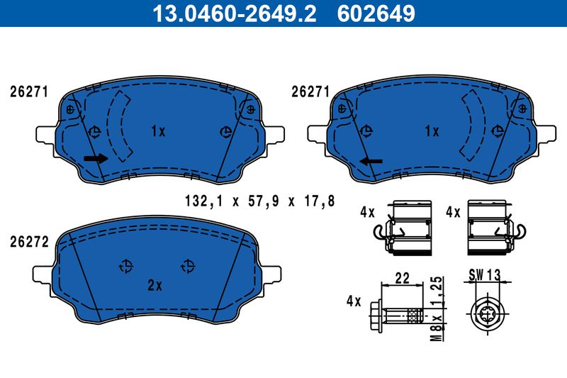 Brake Pad Set, disc brake ATE 13.0460-2649.2