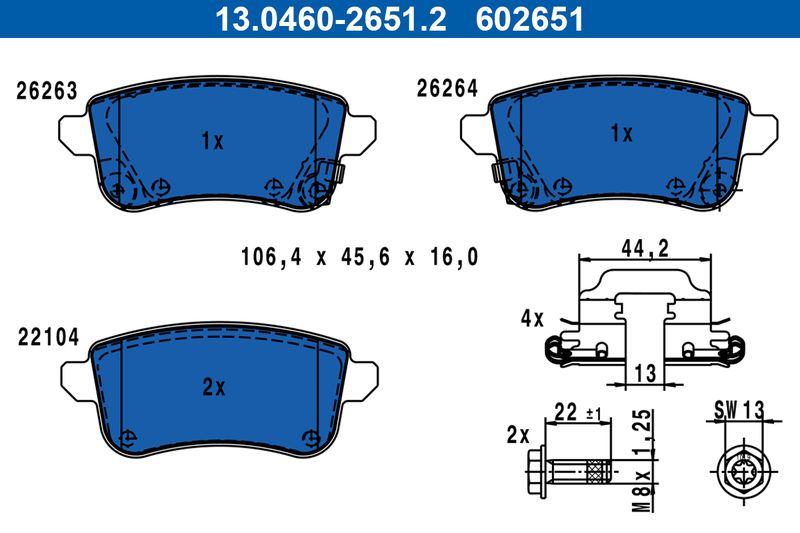 Brake Pad Set, disc brake ATE 13.0460-2651.2