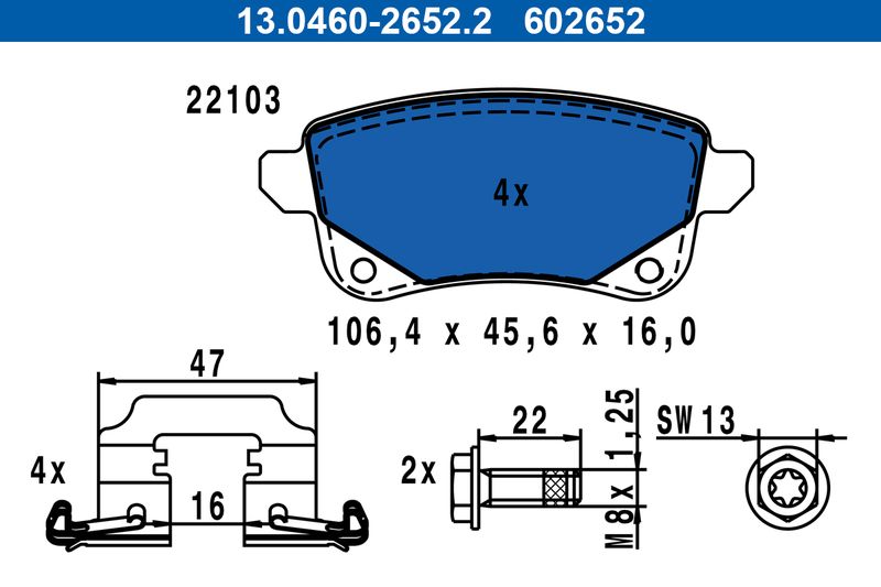 Brake Pad Set, disc brake ATE 13.0460-2652.2