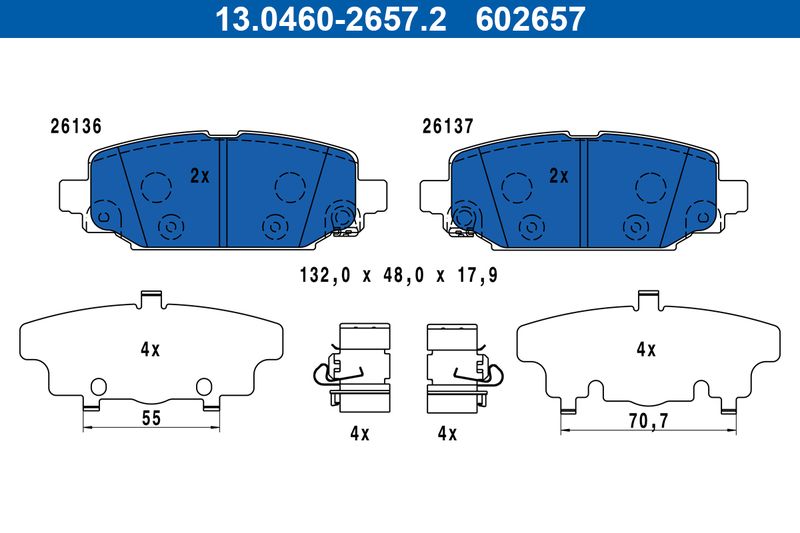 Brake Pad Set, disc brake ATE 13.0460-2657.2