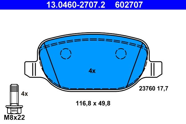 Brake Pad Set, disc brake ATE 13.0460-2707.2