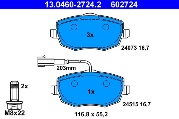 Brake Pad Set, disc brake ATE 13.0460-2724.2