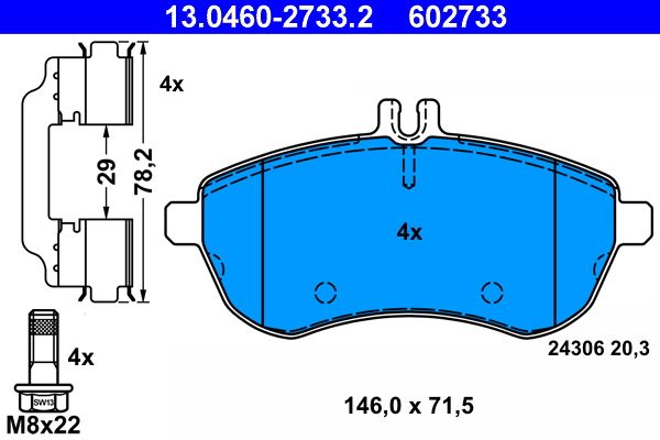 Brake Pad Set, disc brake ATE 13.0460-2733.2