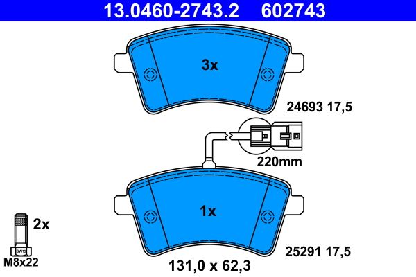 Brake Pad Set, disc brake ATE 13.0460-2743.2