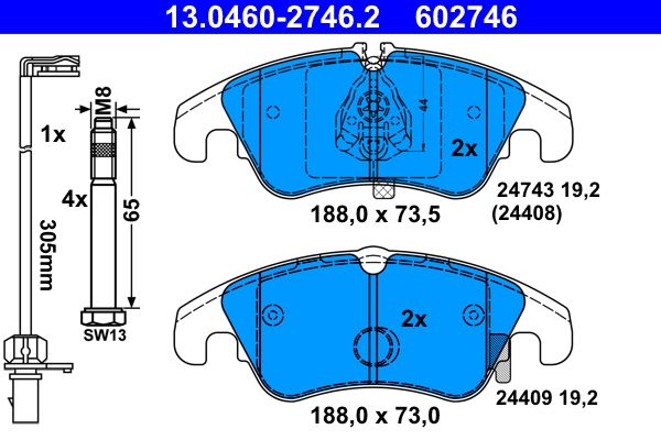 Brake Pad Set, disc brake ATE 13.0460-2746.2