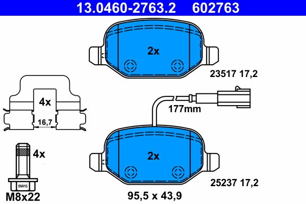 Brake Pad Set, disc brake ATE 13.0460-2763.2