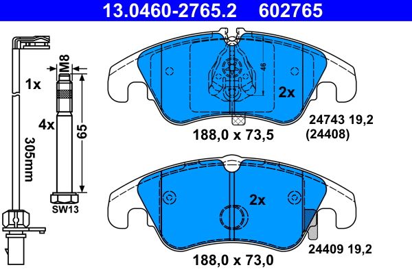 Brake Pad Set, disc brake ATE 13.0460-2765.2