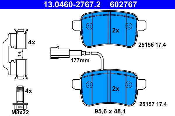 Brake Pad Set, disc brake ATE 13.0460-2767.2