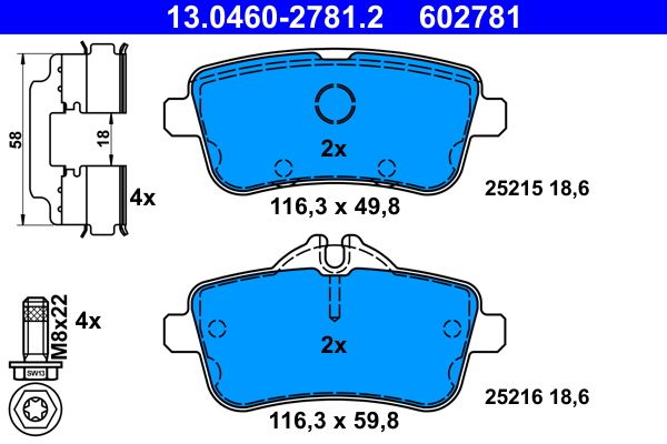 Brake Pad Set, disc brake ATE 13.0460-2781.2