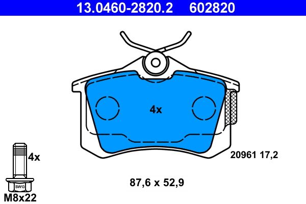 Brake Pad Set, disc brake ATE 13.0460-2820.2