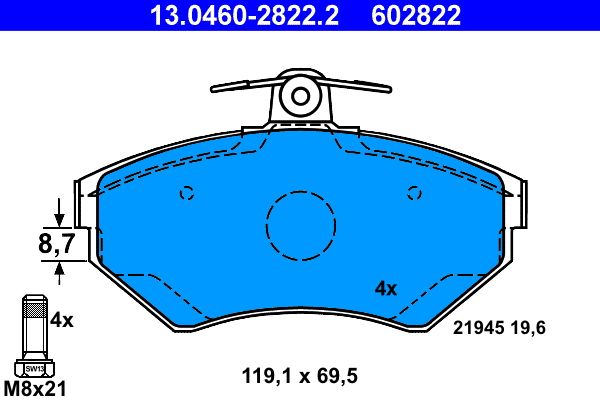 Brake Pad Set, disc brake ATE 13.0460-2822.2