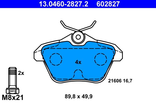 Brake Pad Set, disc brake ATE 13.0460-2827.2