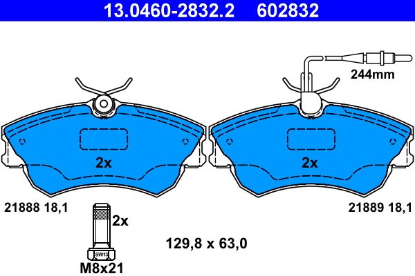 Brake Pad Set, disc brake ATE 13.0460-2832.2