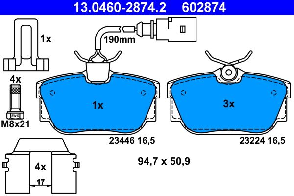 Brake Pad Set, disc brake ATE 13.0460-2874.2