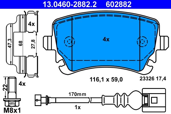 Brake Pad Set, disc brake ATE 13.0460-2882.2