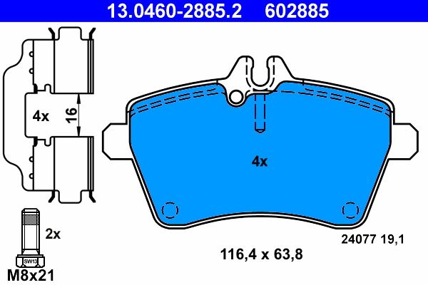 Brake Pad Set, disc brake ATE 13.0460-2885.2