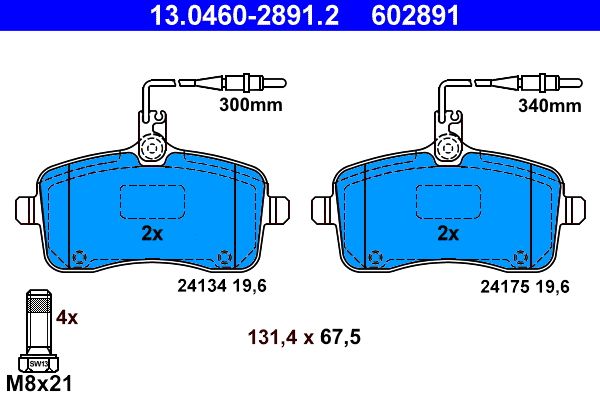 Brake Pad Set, disc brake ATE 13.0460-2891.2