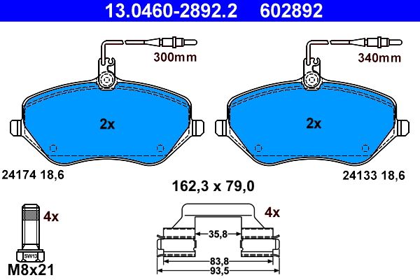 Brake Pad Set, disc brake ATE 13.0460-2892.2