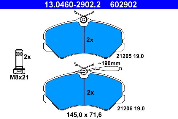 Stabdžių trinkelių rinkinys, diskinis stabdys ATE 13.0460-2902.2