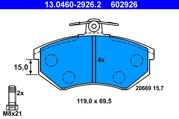 Brake Pad Set, disc brake ATE 13.0460-2926.2