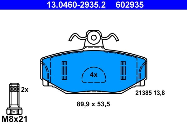 Комплект гальмівних накладок, дискове гальмо ATE 13.0460-2935.2