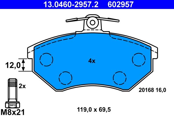 Brake Pad Set, disc brake ATE 13.0460-2957.2