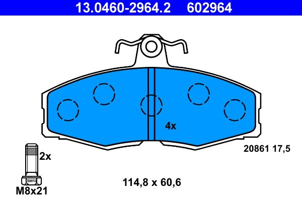Brake Pad Set, disc brake ATE 13.0460-2964.2