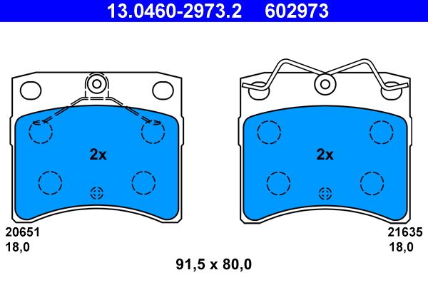 Комплект гальмівних накладок, дискове гальмо ATE 13.0460-2973.2